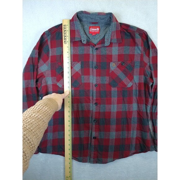 Coleman Plaid Flannel Shirt Men's 2XL Red/Gray Long Sleeve Pockets Outdoor EUC - Picture 7 of 11